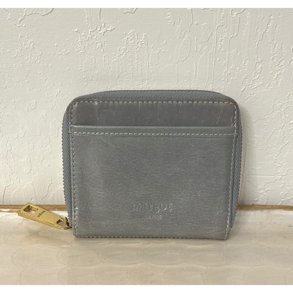 Margot New York Sage Green Leather Zip Around Compact Wallet Gold Hardware